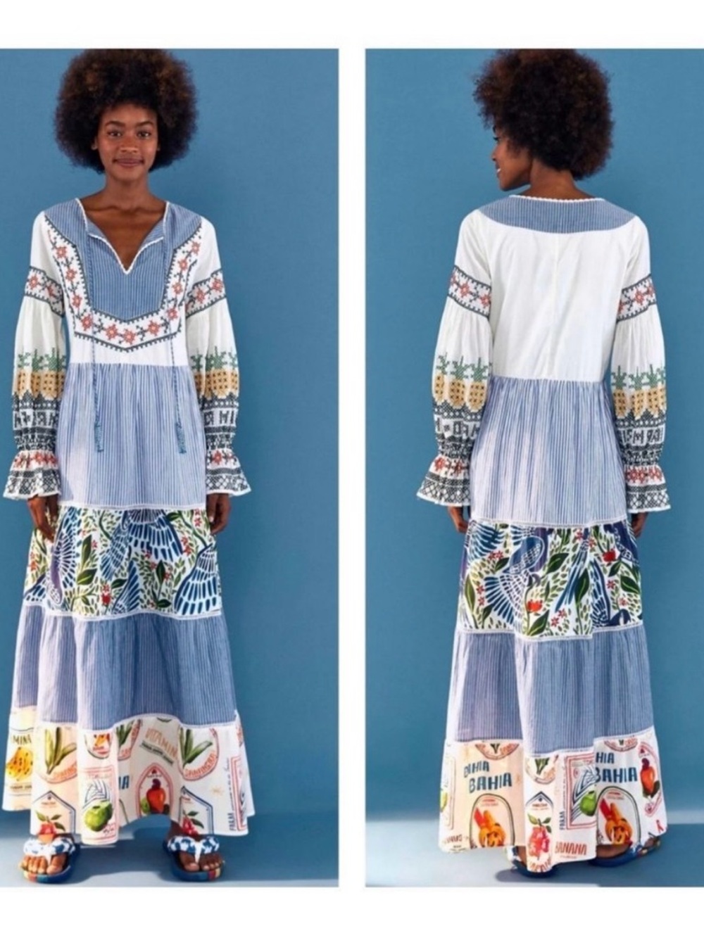FARM Rio Blue, White & Multicolor Patchwork Maxi Dress - Picture 3 of 16